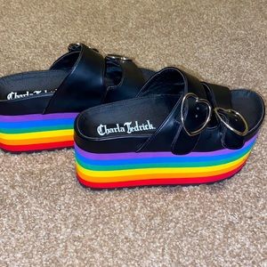 Charla Tedrick rainbow platform sandals